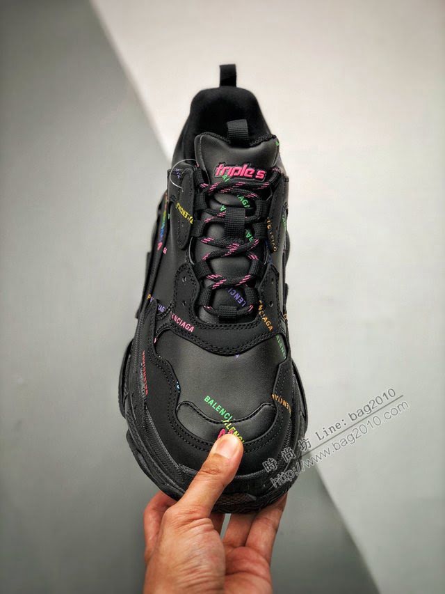 Balenciaga經典款男女鞋 巴黎世家頂級版本Triple S大底LOGO黑彩老爹鞋 Balenciaga情侶款老爹鞋  hdbl1208